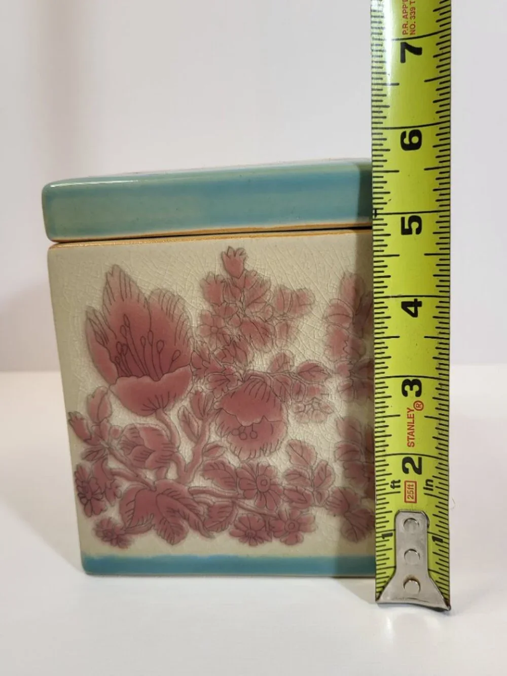 Vintage Pier 1‎ Imports Fiona Canister: Pink Floral Crackle Glaze Ceramic Jar